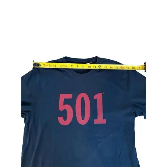 LEVIS 501 T-Shirt Blue With Red Letters Size Medium LEVIS Graphic Shirt - Picture 4 of 8